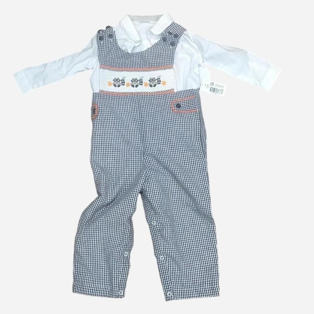 KIDS DEADSTOCK SMOCKED RACOON OUTFIT‎ NEW WITH TAGS 18MO